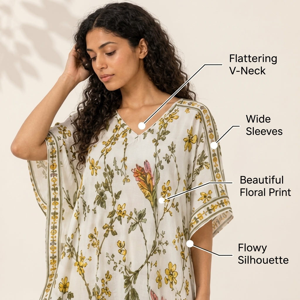 All-Over Print Women's Imitation Silk V-neck Kaftan Robe