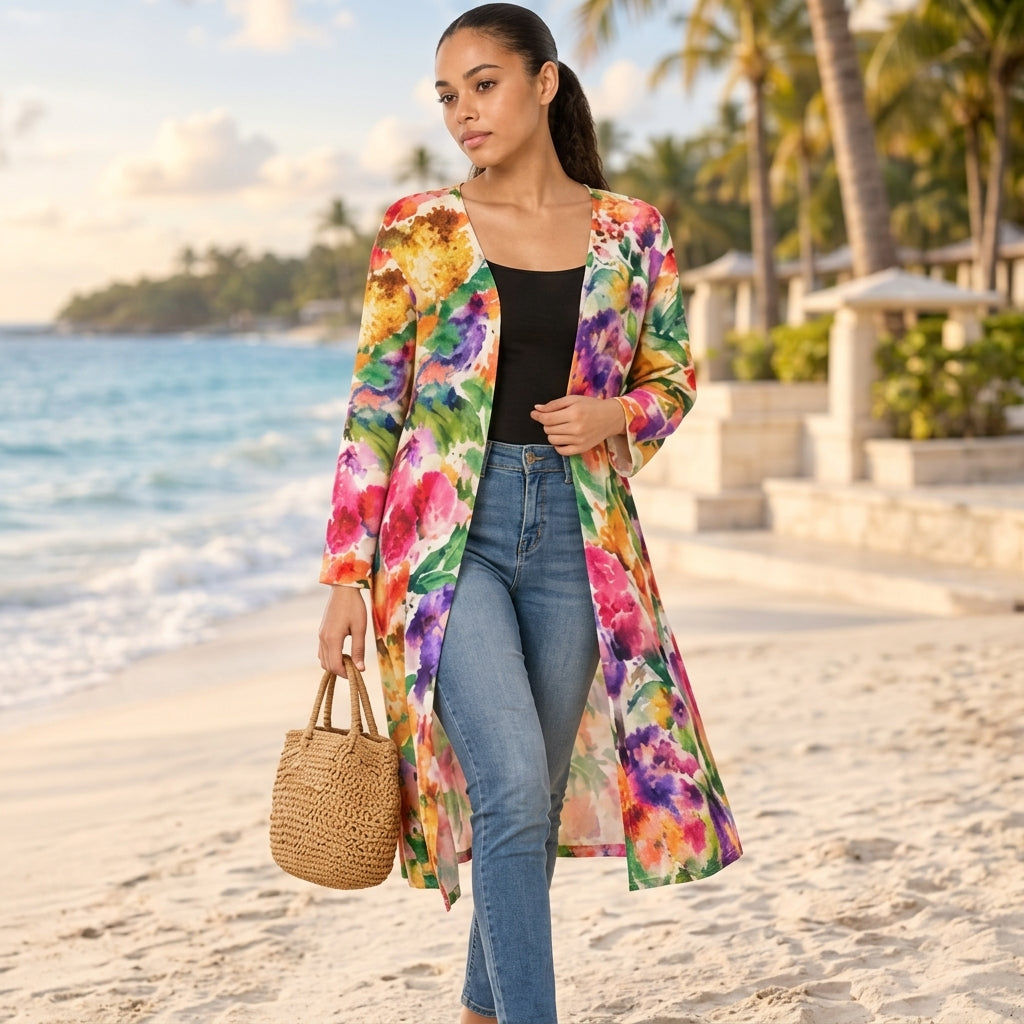 All- Over Print Women's Long Sleeve Mesh Cardigan