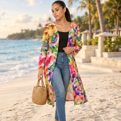 All- Over Print Women's Long Sleeve Mesh Cardigan